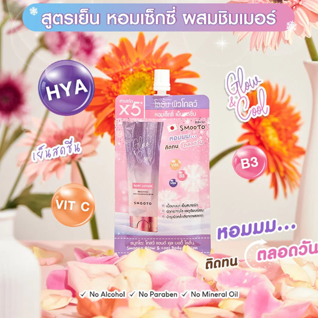 Smooto - Glow & Cool Brightening Body Lotion with Vit C, B3 and HYA 40g. (Pack of 6)