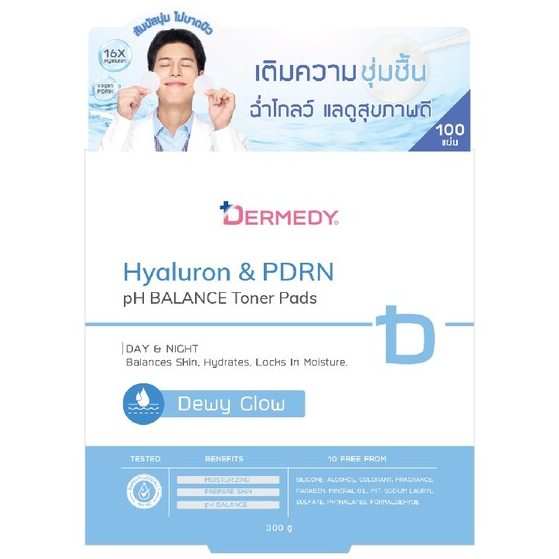 Dermedy - Hyaluron & PDRN pH Balance Dewy Glow Toner Pads 300g. (100 Pads)
