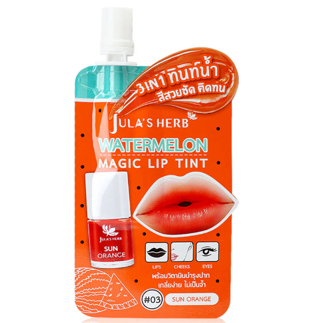 Jula's Herb - Watermelon Magic Lip Tint 2g. (Pack of 3 colors - Golden Queen, Sugar Baby & Sun Orange)