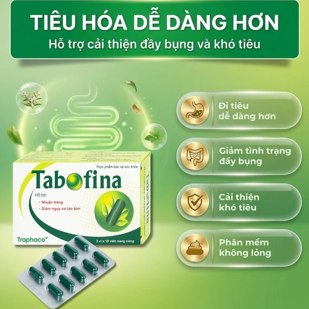 Traphaco - Tabofina - Herbal Digestive and Laxative Supplement Viên Uống Thảo Dược Thực Phẩm Bổ Sung Tiêu Hóa (30 Capsules)