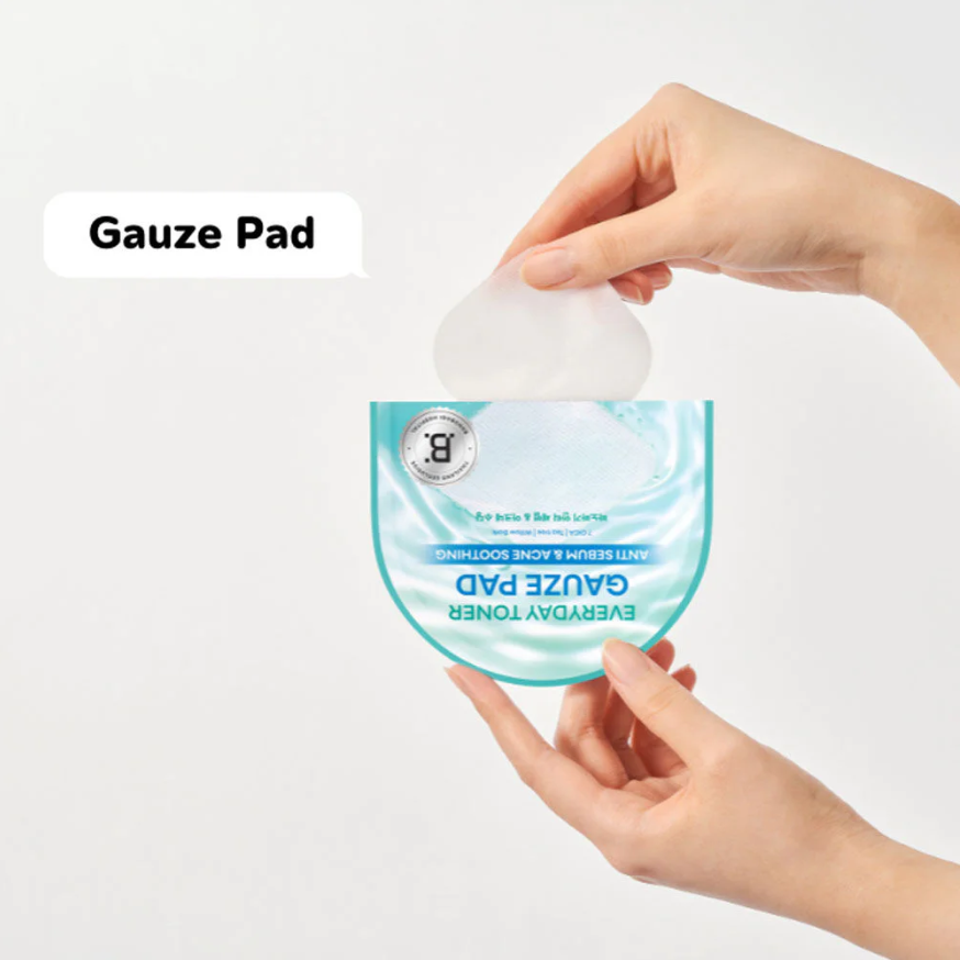Banobagi - Everyday Toner Gauze Pad Anti Sebum & Acne Soothing with 7 CICA, Tea Tree and Willow Bark 10ml. 4 Pads (Pack of 3 = 12 pads)