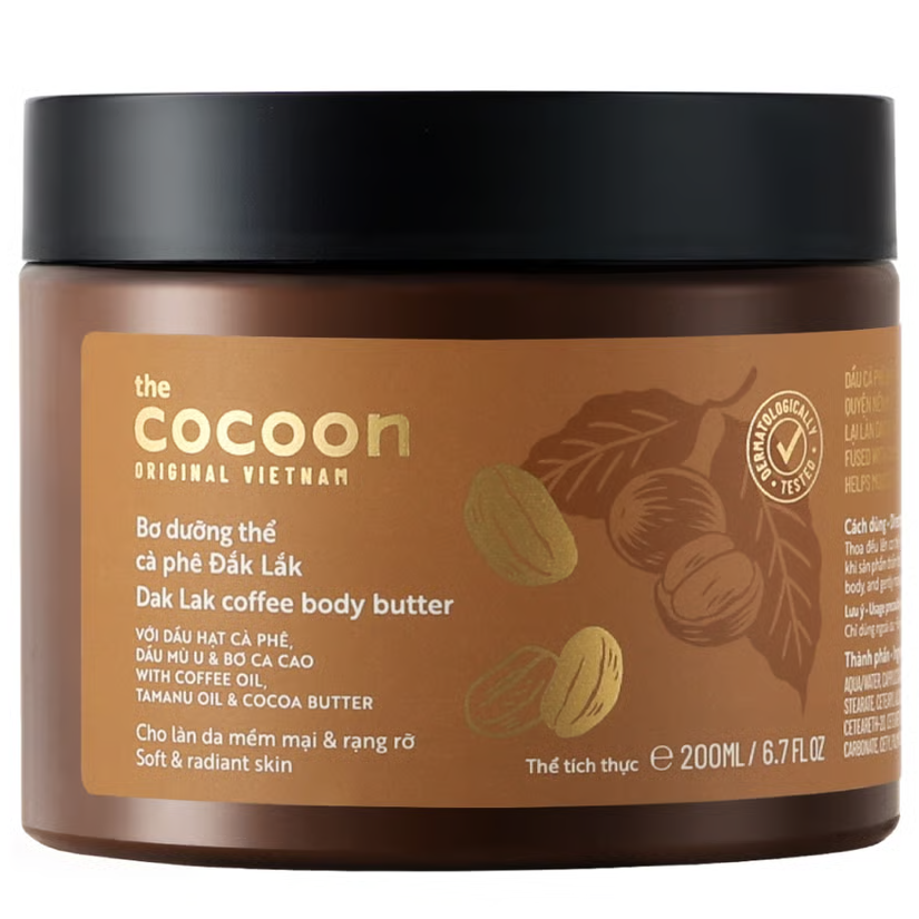 Cocoon Vietnam - Dak Lak Coffee Body Butter (Bơ Dưỡng Thể Cà Phê Đắk Lắk) with Coffee Oil, Tamanu Oil & Cocoa Butter 200ml.