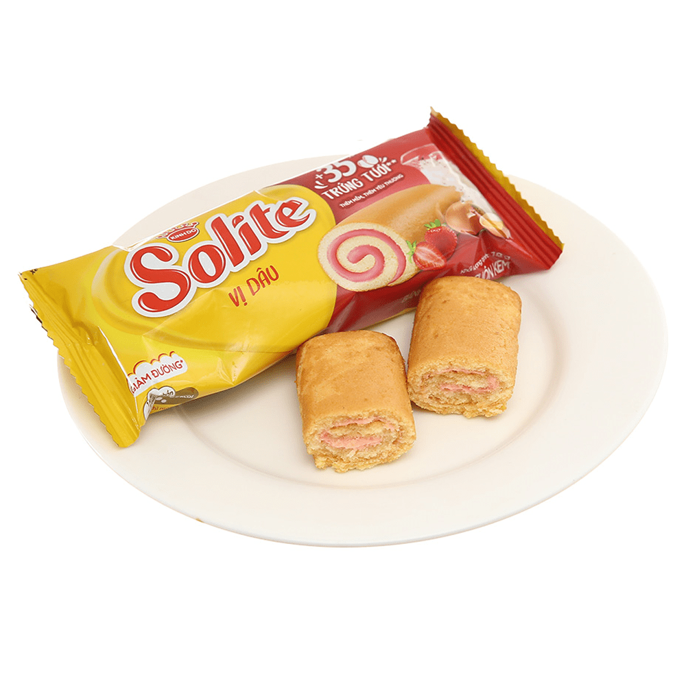 KINH DO - Solite - Rolled Sponge Cake Cuộn Kinh Đô Khay Cuộn Dâu Strawberry Roll 360g.