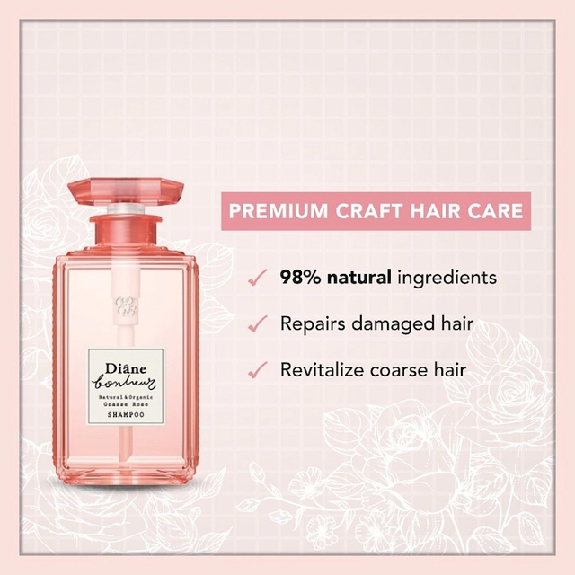 Moist Diane - Bonheur Natural & Organic Grasse Rose Shampoo 500ml.