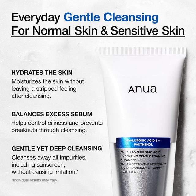 Anua - Hyaluronic Acid 8 + Panthenol Hydrating Gentle Foaming Cleanser 150ml.