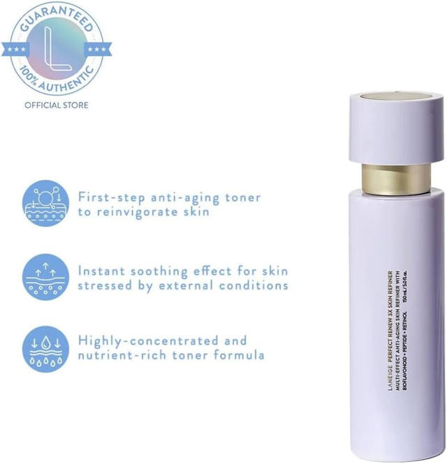 Laneige - Perfect Renew 3X Skin Refiner Anti-Aging with Bioflavonoid, Peptide and Retinol 150ml.