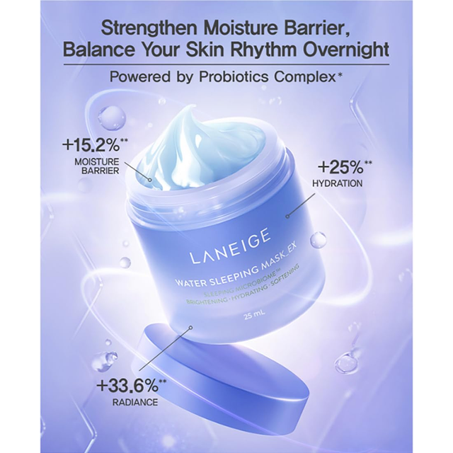 Laneige - Water Sleeping Mask EX, Sleeping Microbiome, Brightening, Hydrating and Softening 25ml.