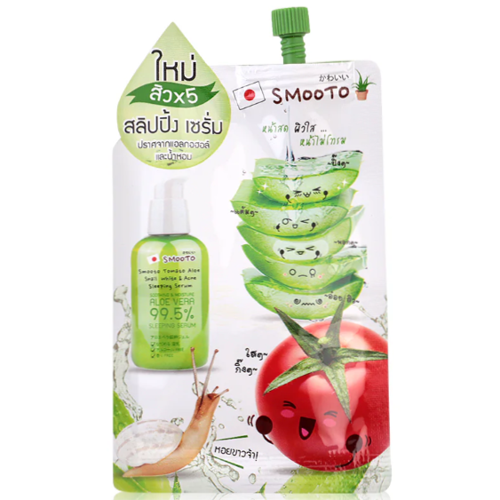 Smooto - Tomato Aloe Snail White & Acne Sleeping Serum 10ml. (Pack of 6)