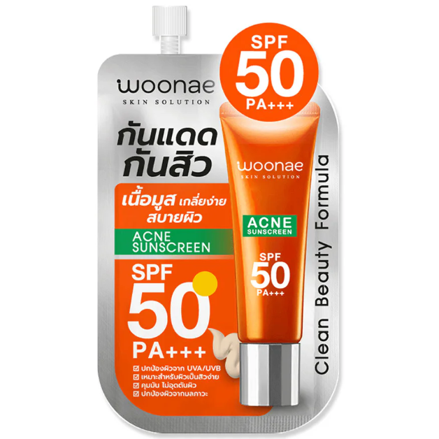 Woonae - Acne Sunscreen SPF50 PA+++ 8g. (Pack of 3)
