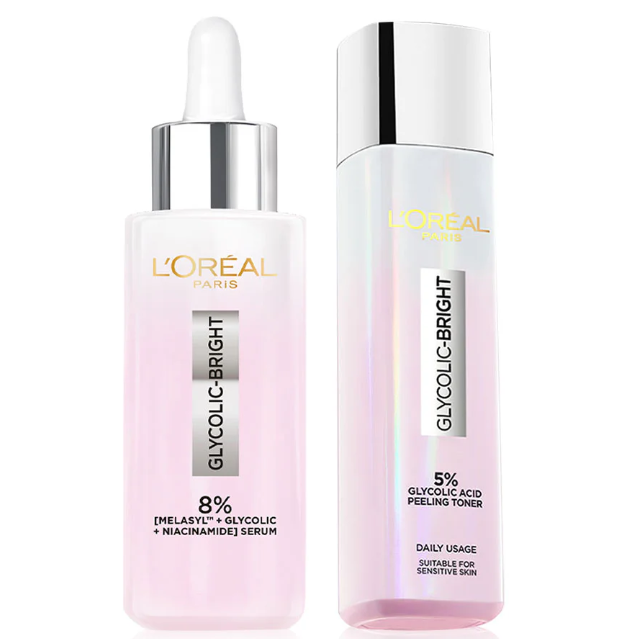 L'Oréal - SET 2 ITEMS - Glycolic Bright Instant Glowing Serum 30ml. + Glycolic-Bright Glowing Peeling Toner 128ml.