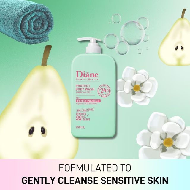 Moist Diane - Protect Body Wash for Family Protect, Anti-Bacterial, Pear & Magnolia 750ml.