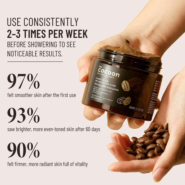Cocoon Vietnam - Dak Lak Coffee Body Polish (Cà Phê Đắk Lắk Làm Sạch Da Chết Cơ Thể) with Pure Coffee Beans & Cocoa Butter 200ml.