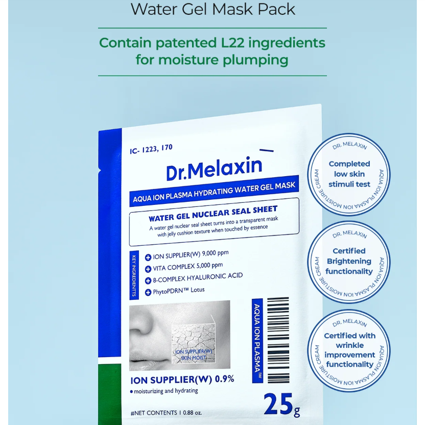 Dr.Melaxin - Aqua Ion Plasma Hydrating Water Gel Mask (5 Sheets)