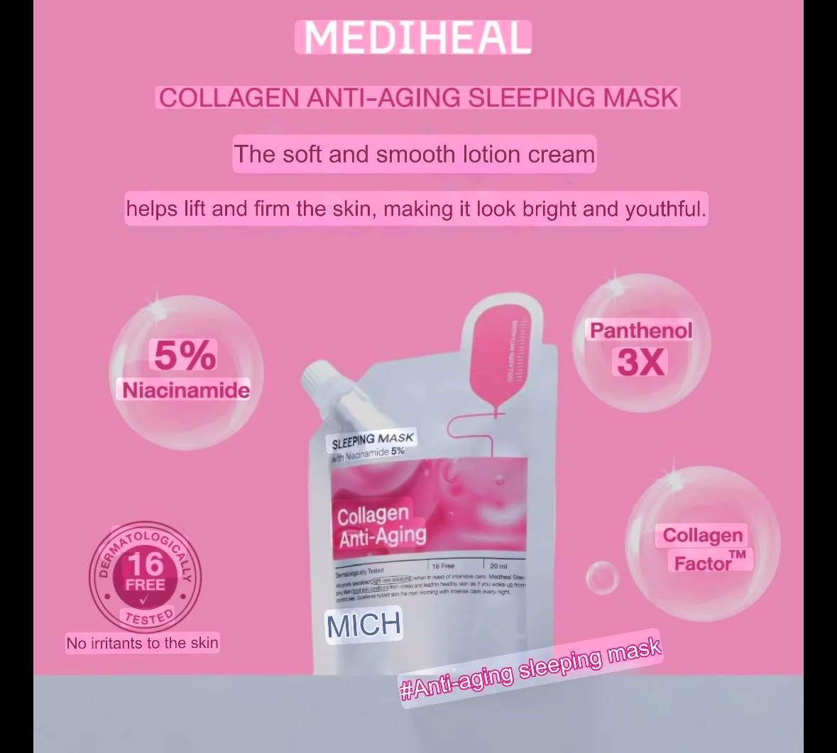 Mediheal - Collagen Anti-Aging Sleeping Mask with Niacinamide 20ml. (Pack of 6)