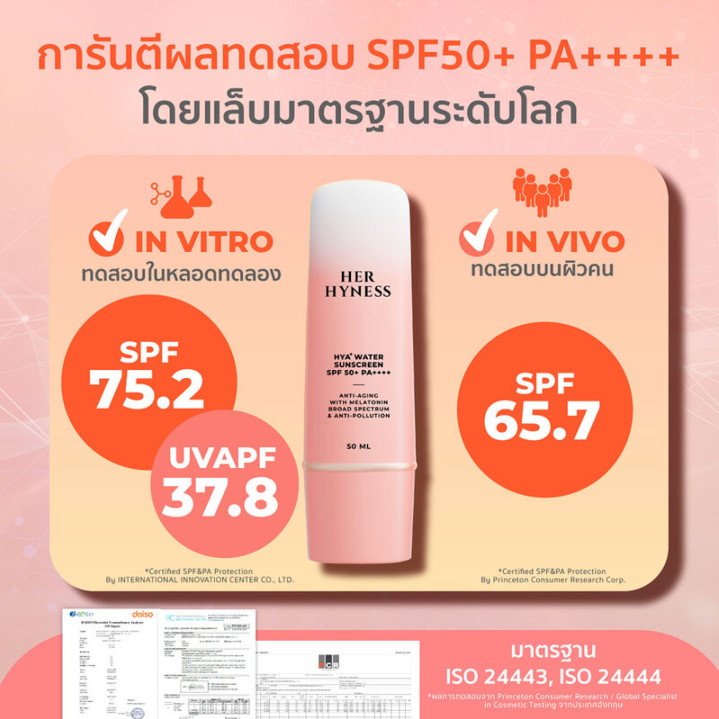 Her Hyness - HYA+ Water Sunscreen Anti-Aging with Melatonin & Alti-Pollution SPF50+ PA++++ 50ml.