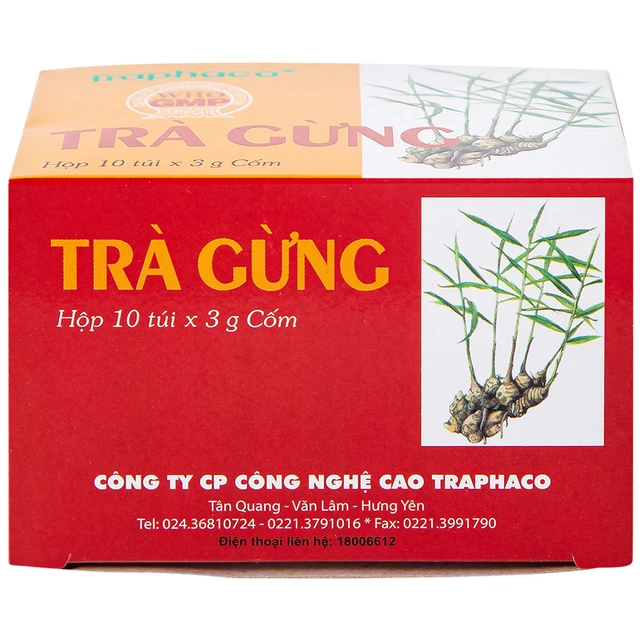 Traphaco - Trà Gừng - Instant Ginger Tea for Body Warming Trà Gừng Hòa Tan Giữ Ấm Nhanh Chóng 3g. (10 Sachets)