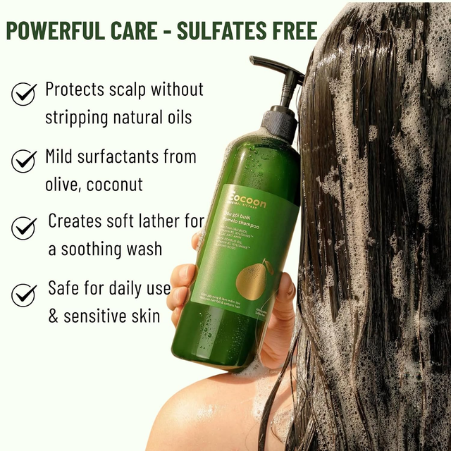 Cocoon Vietnam - Pomelo Shampoo (Dầu Gội Bưởi) with Pomelo Oil, Vitamin B5, Xylishine™ & Amino Acids, Sulfate-Free 500ml.
