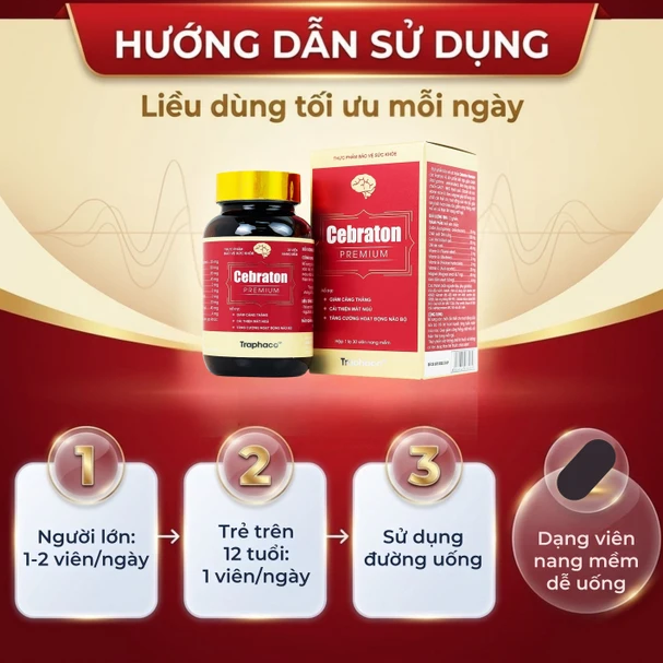 Traphaco - Cebraton Premium - Vitamin Supplement for Brain Health, Viên Uống Bổ Sung Vitamin Cho Não, Improves Brain Blood Circulation (30 tablets)