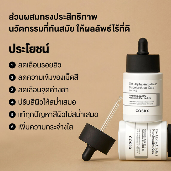 COSRX - The Alpha-Arbutin 2 Discoloration Care Serum with Tranexamic Acid 3% + Niacinamide 5% + NAG 2% 50g.