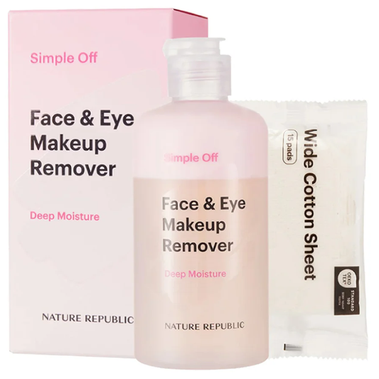 Nature Republic - Simple Off Face & Eye Makeup Remover Deep Moisture Special Set 240ml. + Wide Cotton Sheet 15 Pads