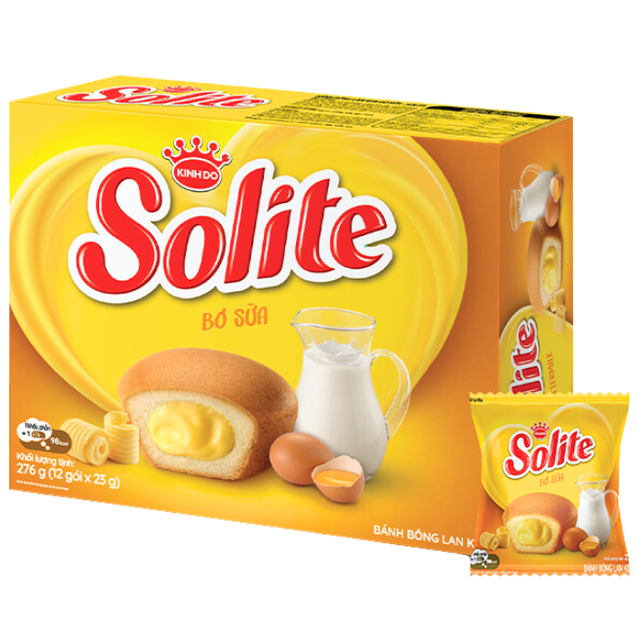 KINH DO - Solite - Nature Fresh Sponge Cake Bánh Bông Lan Kem vị Bơ Sữa with Mutter Cream Filling 276g. (12 pieces)