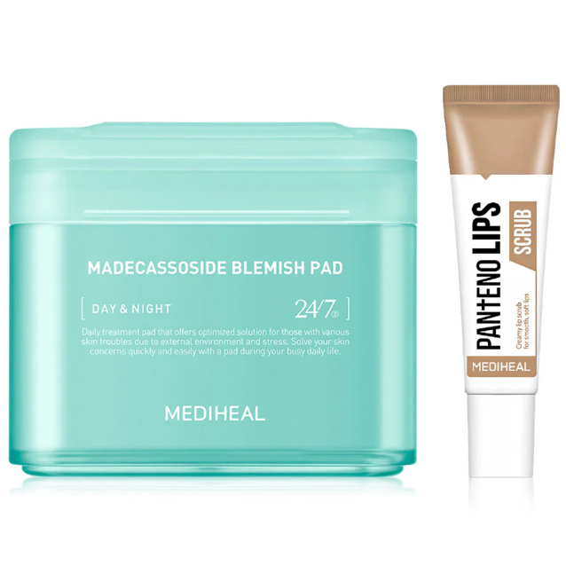 Mediheal - Bundle: 1x Madecassoside Blemish Pad 170ml. (100 Pads) + 1x Pantenolips Scrub 10ml.