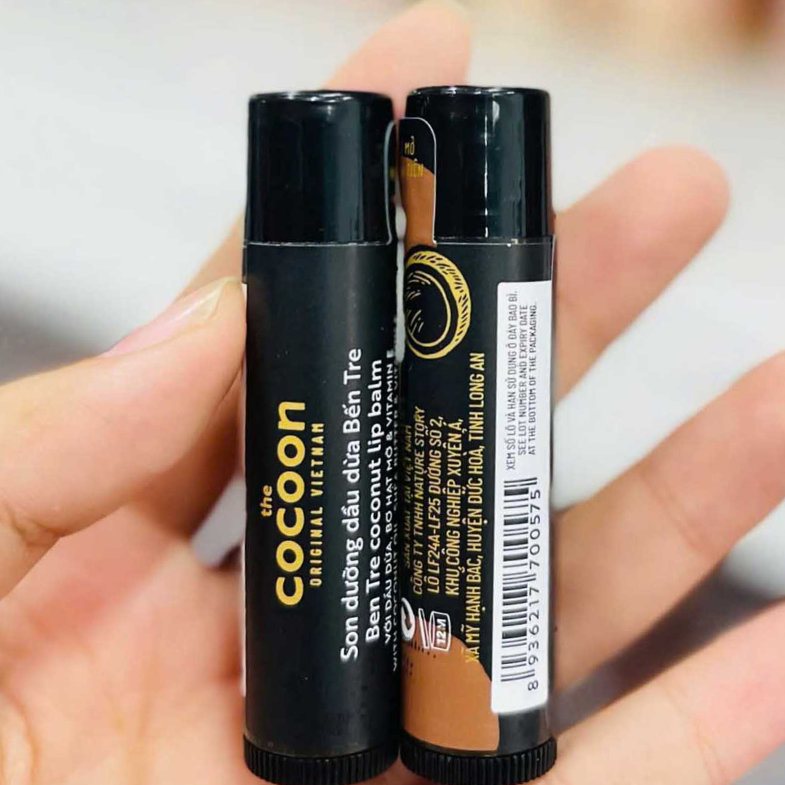 Cocoon Vietnam - Ben Tre Coconut Lip Balm (Son Dưỡng Dầu Dừa Bến Tre) with Shea Butter & Vitamin E 5g. (Pack of 3)