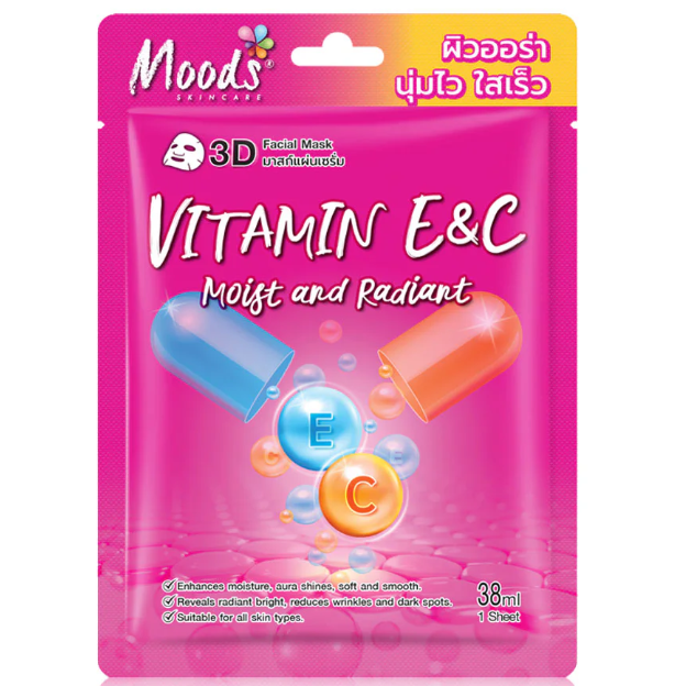 Moods Skin Care - Vitamin E & C Moist Radiant 3D Facial Mask 38ml. (Pack of 3)