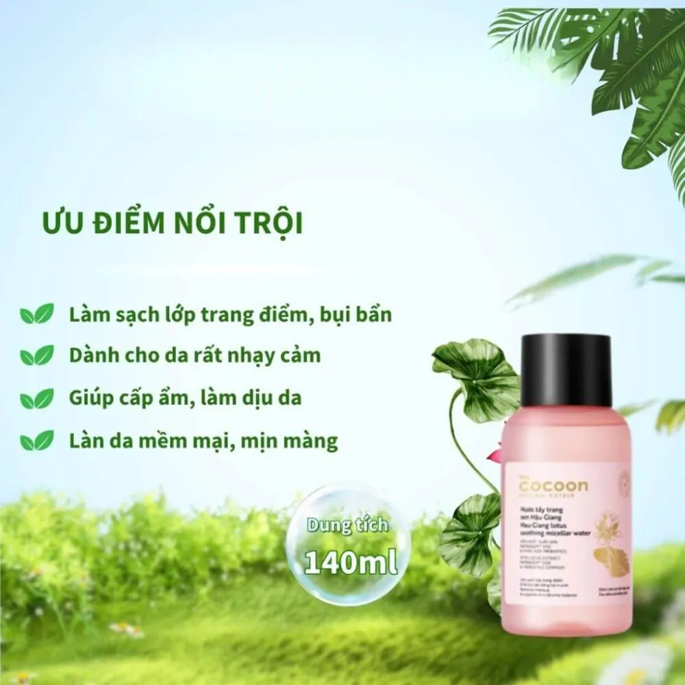 Cocoon Vietnam - Hau Giang Lotus Soothing Micellar Water (Nước Tẩy Trang Sen Hậu Giang) with Lotus Extract & Prebiotics 140ml.