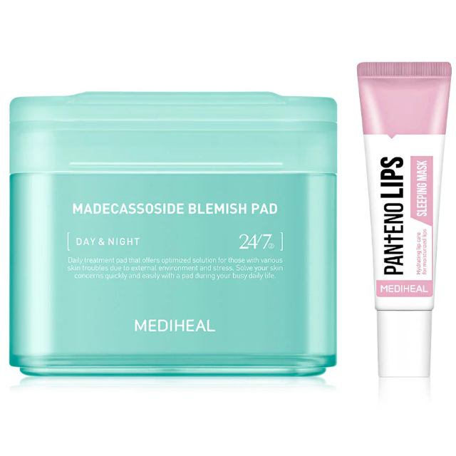 Mediheal - Bundle: 1x Madecassoside Blemish Pad 170ml. (100 Pads) + 1x Pantenolips Sleeping Mask 10ml.