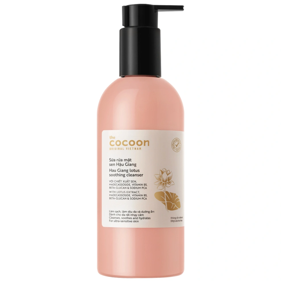 Cocoon Vietnam - Hau Giang Lotus Soothing Cleanser (Sữa Rửa Mặt Sen Hậu Giang) with Lotus Extract, Madecassoside & Vitamin B5 310ml.