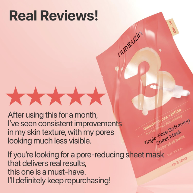 Numbuzin - No.3 Tingle-Pore Softening Sheet Mask 27ml. (Pack of 6)