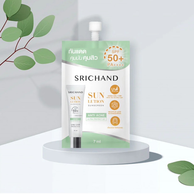 Srichand - Sunlution Acne Care Sunscreen SPF50+ PA++++ 7ml. (Pack of 6)