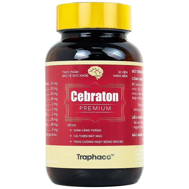 Traphaco - Cebraton Premium - Vitamin Supplement for Brain Health, Viên Uống Bổ Sung Vitamin Cho Não, Improves Brain Blood Circulation (30 tablets)