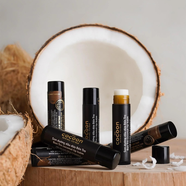 Cocoon Vietnam - Ben Tre Coconut Lip Balm (Son Dưỡng Dầu Dừa Bến Tre) with Shea Butter & Vitamin E 5g. (Pack of 3)