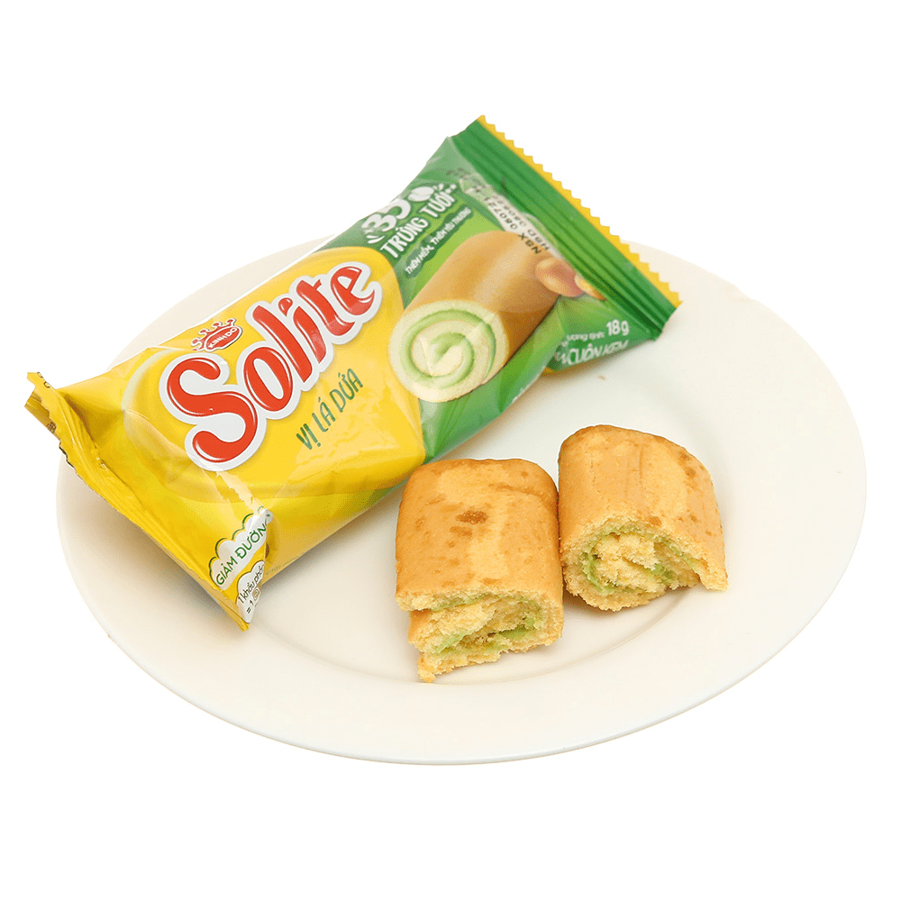 KINH DO - Solite - Rolled Sponge Cake Cuộn Kinh Đô Khay Cuộn Lá Dứa Pandan Leaf Roll 360g.