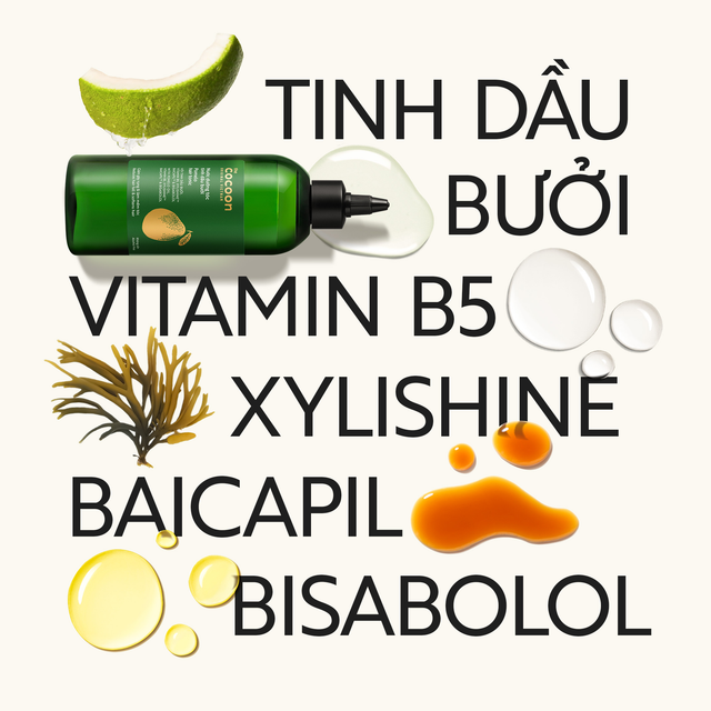 Cocoon Vietnam - Pomelo Hair Tonic (Nước Dưỡng Tóc Tinh Dầu Bưởi) with Pomelo Oil, Vitamin B5, Xylishine™, Baicapil™ & Bisabolol, Alcohol-Free 310ml.