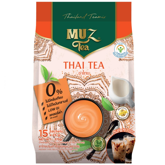 Muz Tea - Thai Tea Powder, Thailand Teamix 375g. (Pack of 15 Sachets)