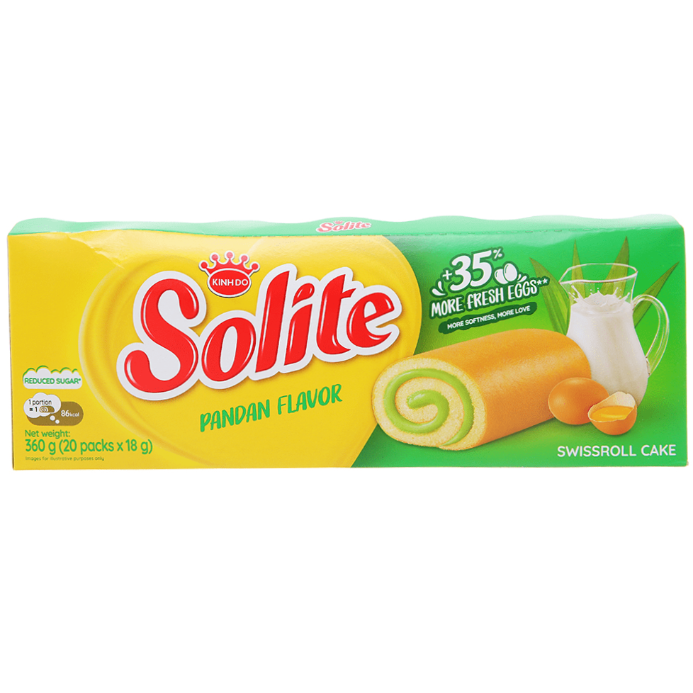 KINH DO - Solite - Rolled Sponge Cake Cuộn Kinh Đô Khay Cuộn Lá Dứa Pandan Leaf Roll 360g.