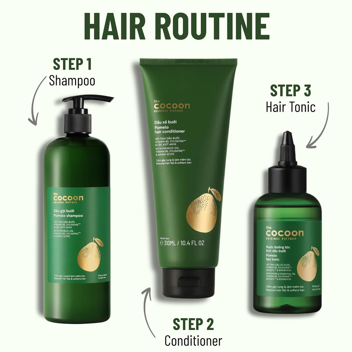 Cocoon Vietnam - Pomelo Shampoo (Dầu Gội Bưởi) with Pomelo Oil, Vitamin B5, Xylishine™ & Amino Acids, Sulfate-Free 500ml.