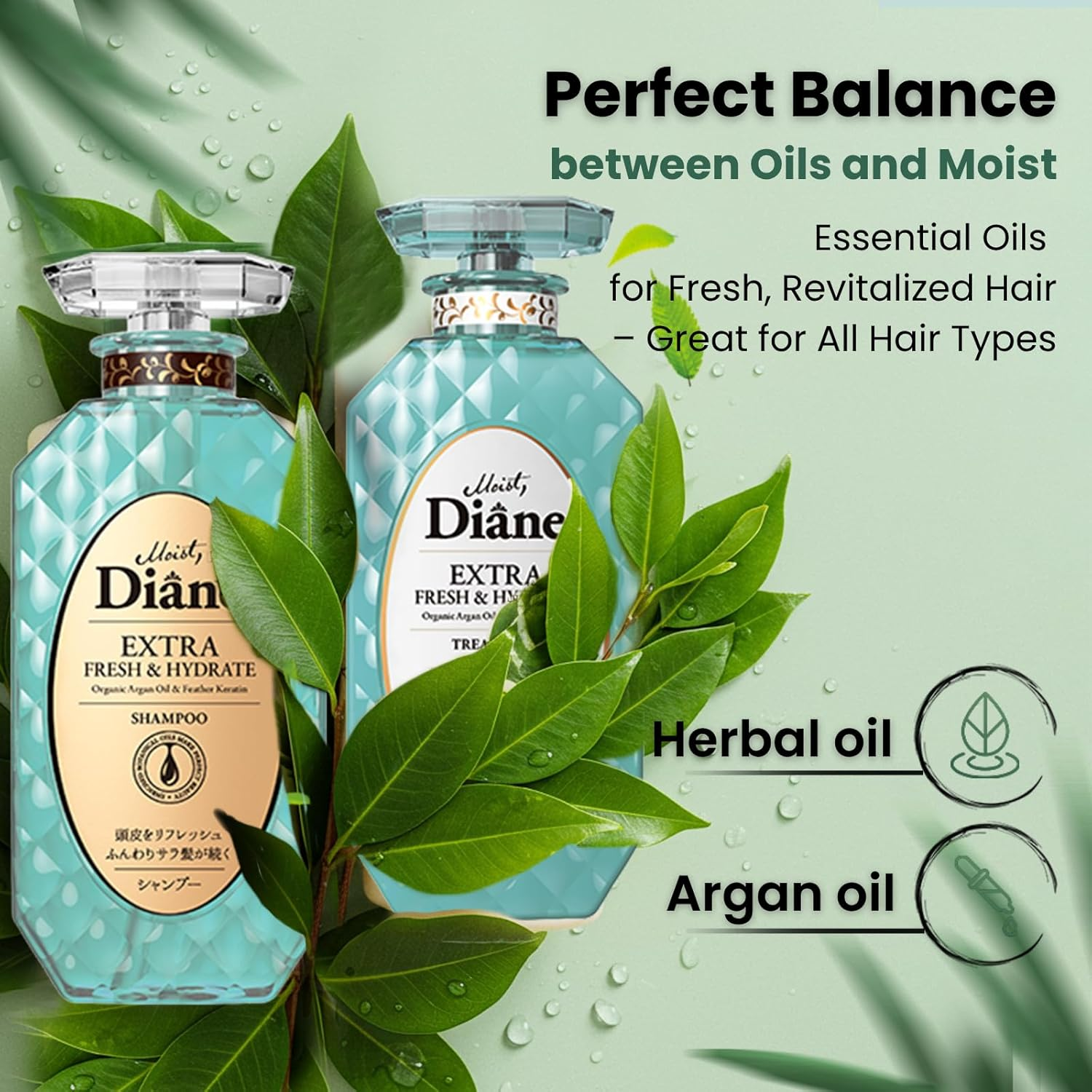 Moist Diane - Extra Fresh & Hydrate Shampoo with Organic Argan Oil & Feather Keratin 450ml.