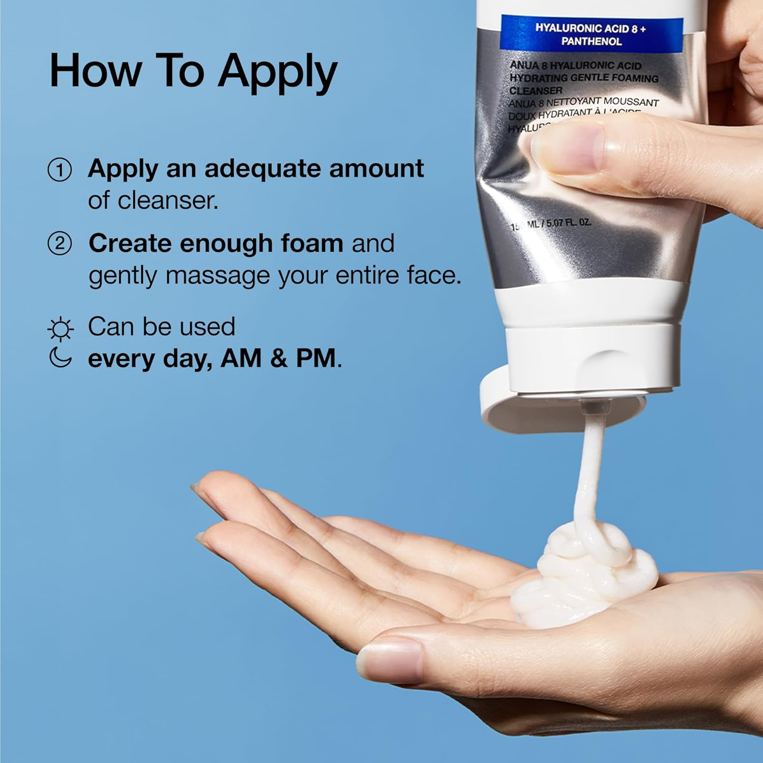 Anua - Hyaluronic Acid 8 + Panthenol Hydrating Gentle Foaming Cleanser 150ml.