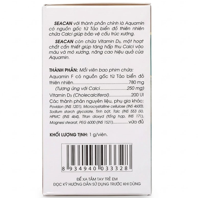Traphaco - SeaCan - Aquamin Natural Red Algae Calcium & Vitamin D3 Joint Support Supplement Bổ Sung Canxi Tảo Biển Đỏ (60 Tablets)