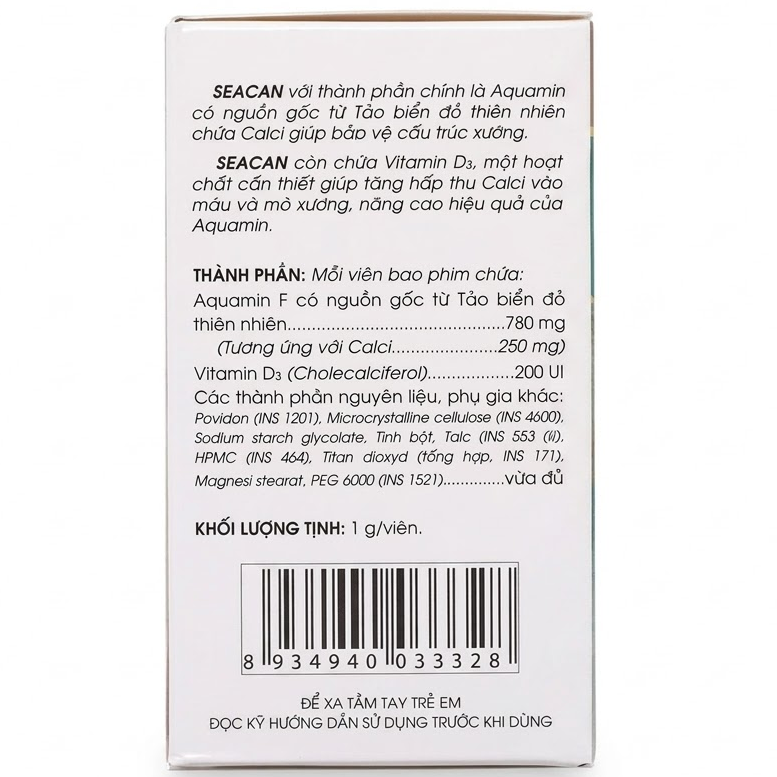 Traphaco - SeaCan - Aquamin Natural Red Algae Calcium & Vitamin D3 Joint Support Supplement Bổ Sung Canxi Tảo Biển Đỏ (60 Tablets)