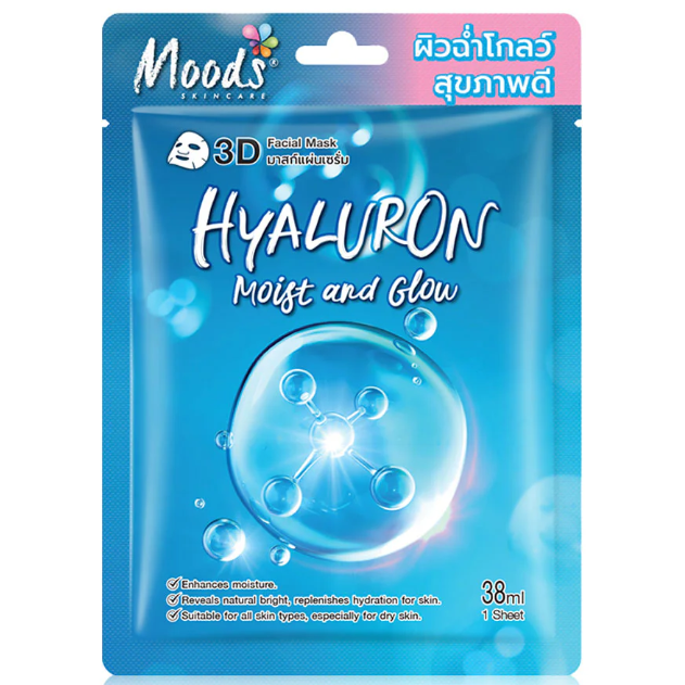 Moods Skin Care - Hyaluron Moist And Glow 3D Facial Mask 38ml. (Pack of 3)