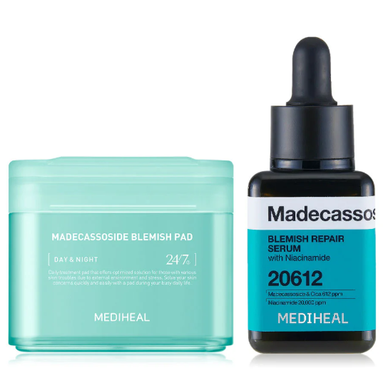 Mediheal - Bundle: 1x Mediheal Madecassoside Blemish Pad 170ml. (100 Pads) + 1x Mediheal Madecassoside Blemish Repair Serum 40ml.