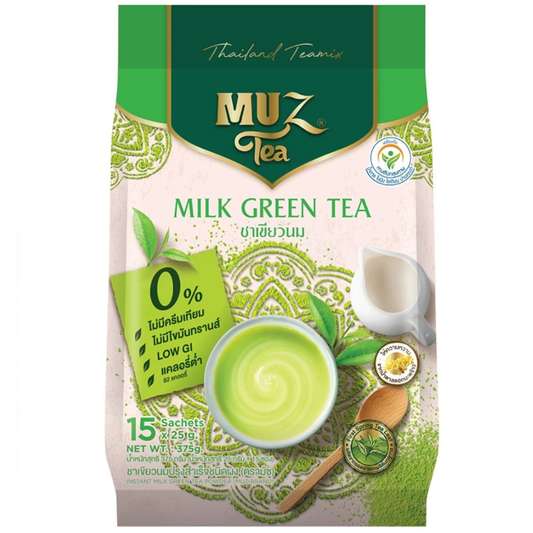 Muz Tea - Milk Green Tea Powder, Matcha, Thailand Teamix 375g. (Pack of 15 Sachets)