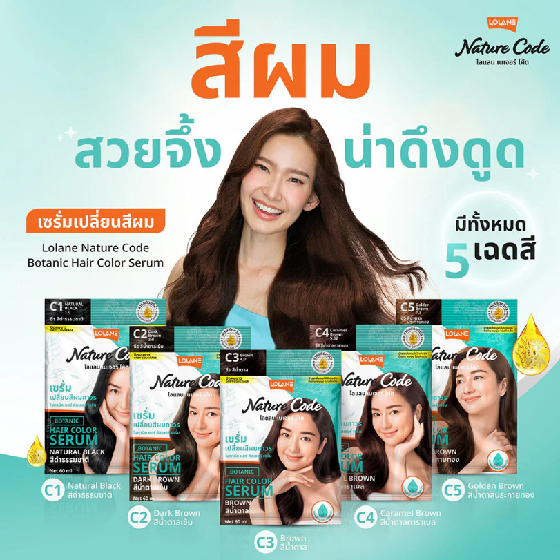 Lolane - Nature Code Botanic Hair Color Serum #C2 Dark Brown 60g. (Pack of 3)