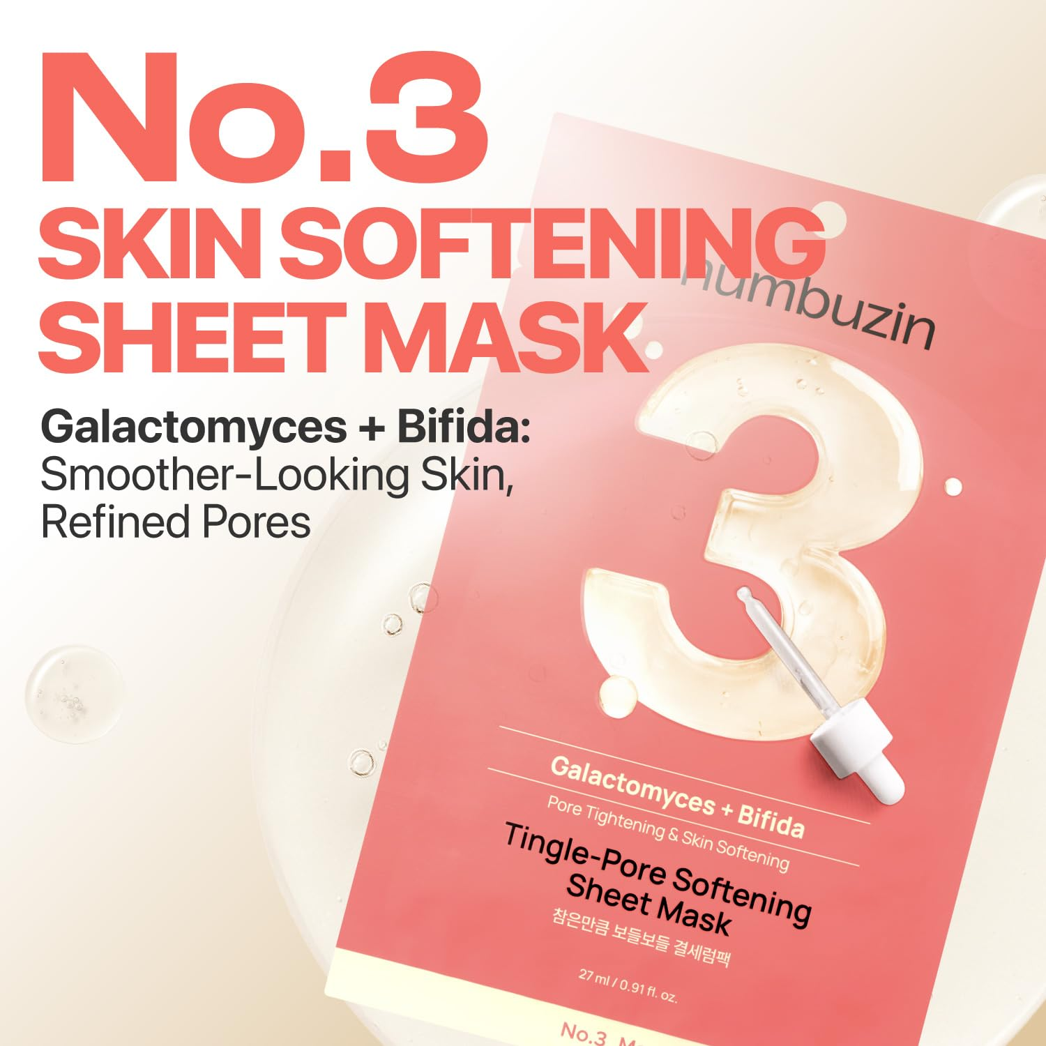 Numbuzin - No.3 Tingle-Pore Softening Sheet Mask 27ml. (Pack of 6)