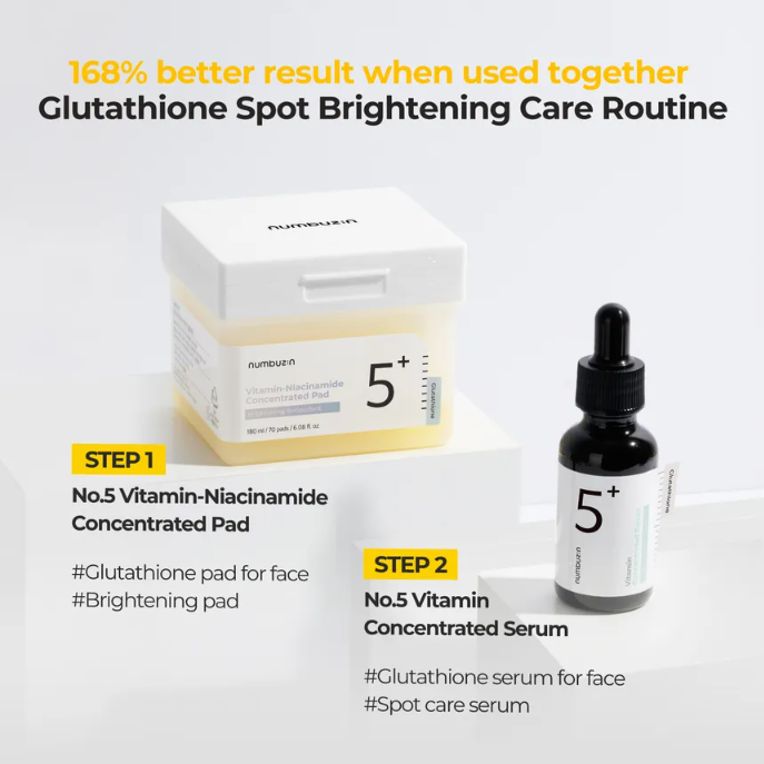 Numbuzin - No.5+ Glutathione Vitamin Concentrated Toner Pad 180ml. (70 Pads)